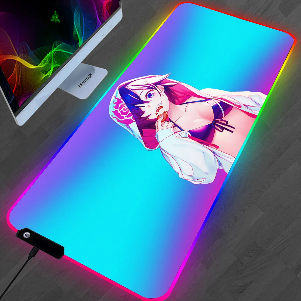 

Pink Cute Girl Anime RGB Mouse pad Gamer Computer Laptop Desktop Mousepad XXL Led Mouse Pad Backlit Keyboard Mat Gaming MousePad