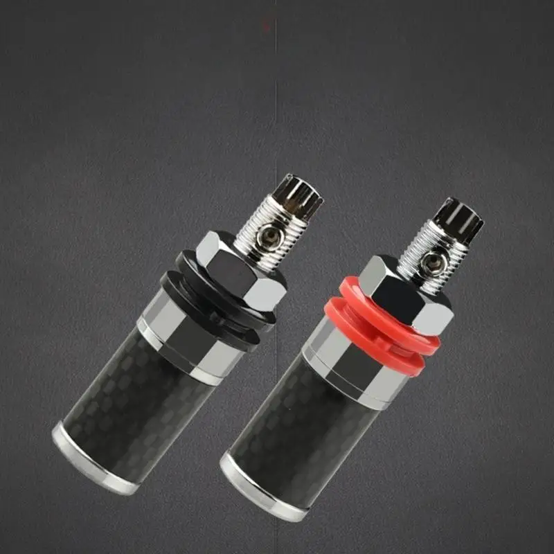 652F 블랙 및 레드 파워 앰프 오디오 바나나 잭 소켓 커넥터 탄소 섬유 구리 로듐 도금 Hifi 스피커 터미널