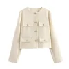 TRAF Tweed Cropped Jacket Woman Long Sleeve Vintage Jacket Woman Fashion Button Elegant Jackets For Women New In Short Coats 5