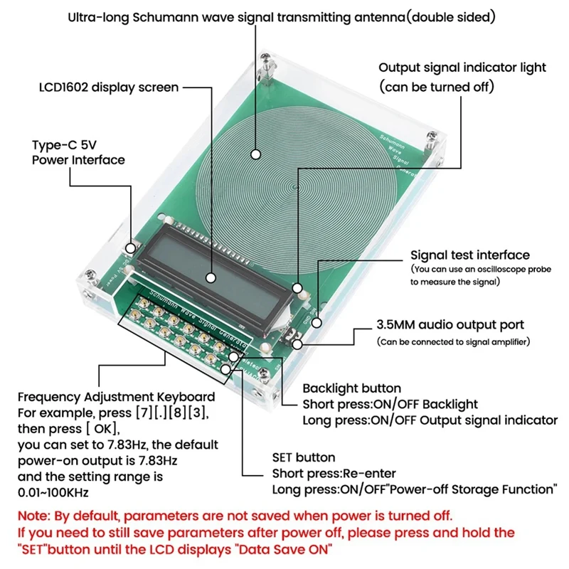 초저주파 펄스 오디오 공명기, 7.83Hz 슈만 파, C타입 0.01Hz-100000Hz, 조정 가능한 내구성 A