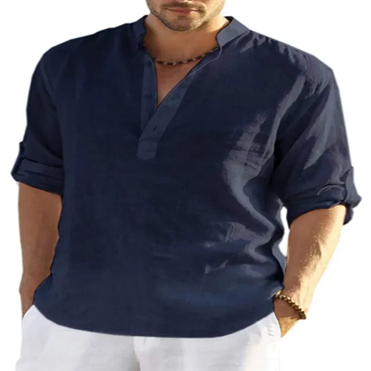 Men Cotton Linen Shirt Spring/Summer Long Sleeved Business Casual Loose Fitting S-5XL