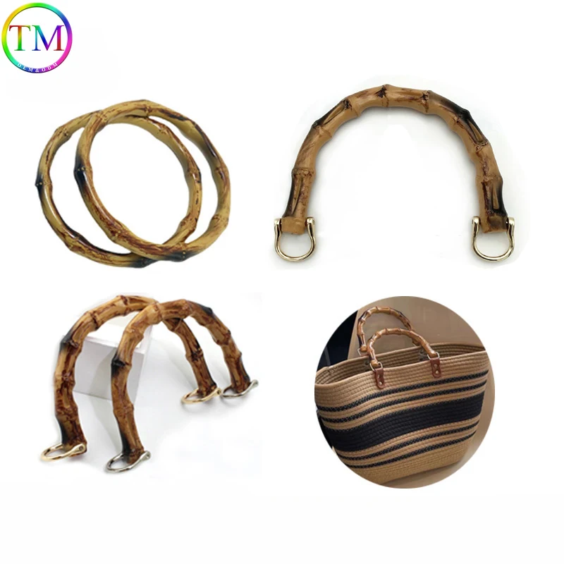 Bamboo Knot Handle Plastic Lady Purse U Shape Bamboo Imitation Handcrafted Handbag With Link Buckle Handles For DIY Accessories