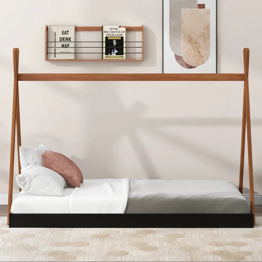 Children Beds Tent Floor Bed with Triangle Wooden Bed Toddler Bed Kid Beds Furniture Beds for Girls Children Furniture US 4