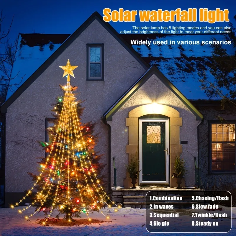 Solar-Powered LED Star String Lights for Outdoor Christmas Decoration