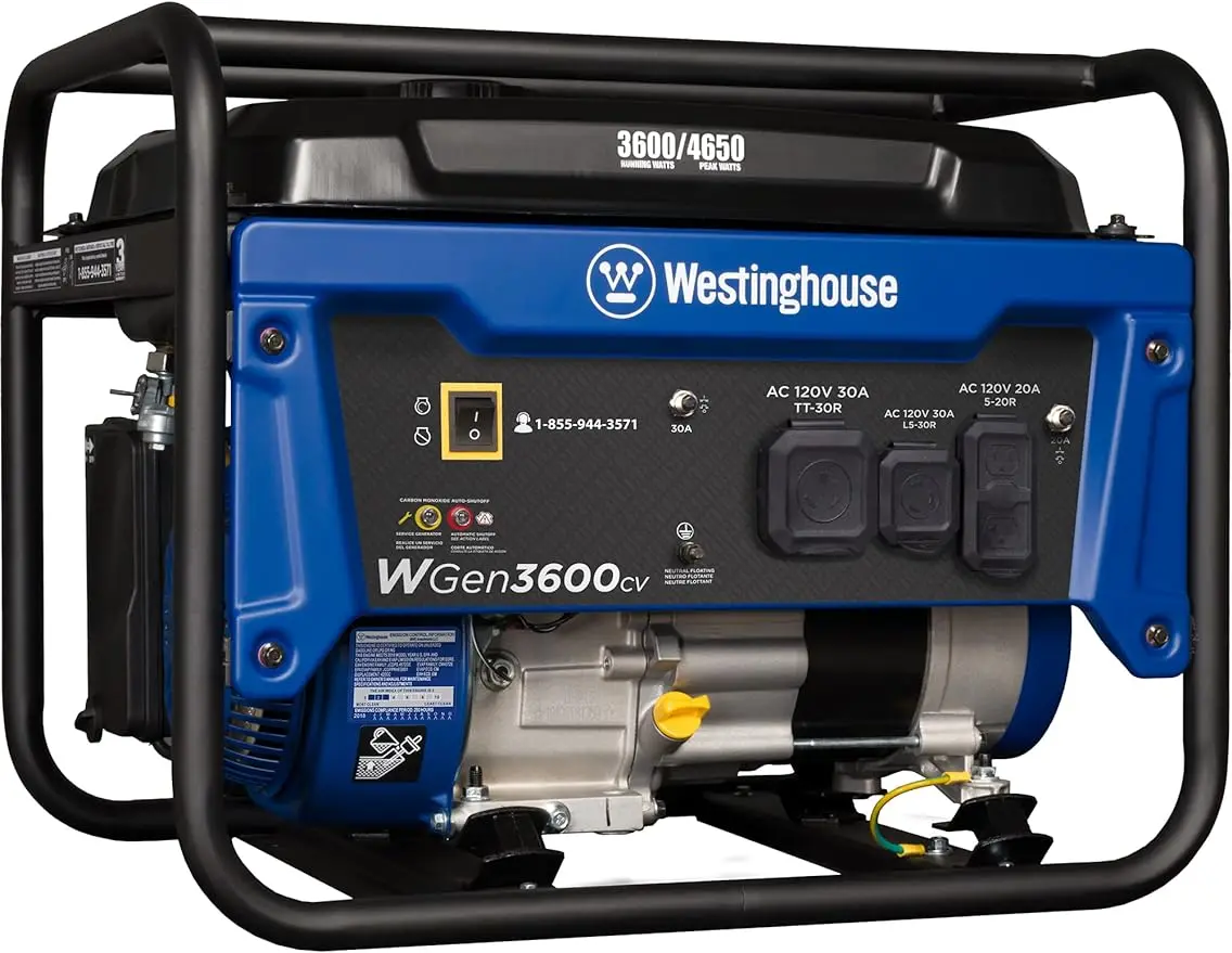 

Westinghouse Outdoor Power Equipment 4650 Peak Watt Portable Generator, RV Ready 30A Outlet, Gas Powered, CO Sensor