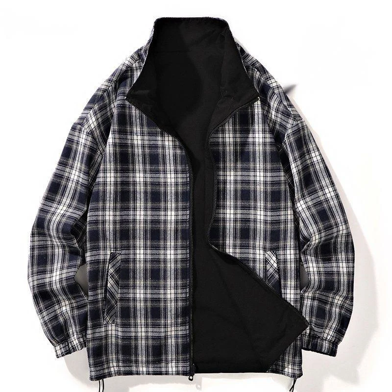 GENIOLAMODE giacca a quadri double face con revers per uomo e donna, coppia autunnale_voghion.com