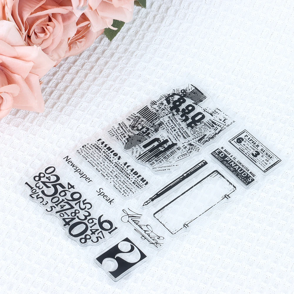 Newspaper Texture Theme Retro Transparent Rubber Seal Stamps Diy Junk Journal Decorative Scrapbooking Album Silicone Clear Stamp