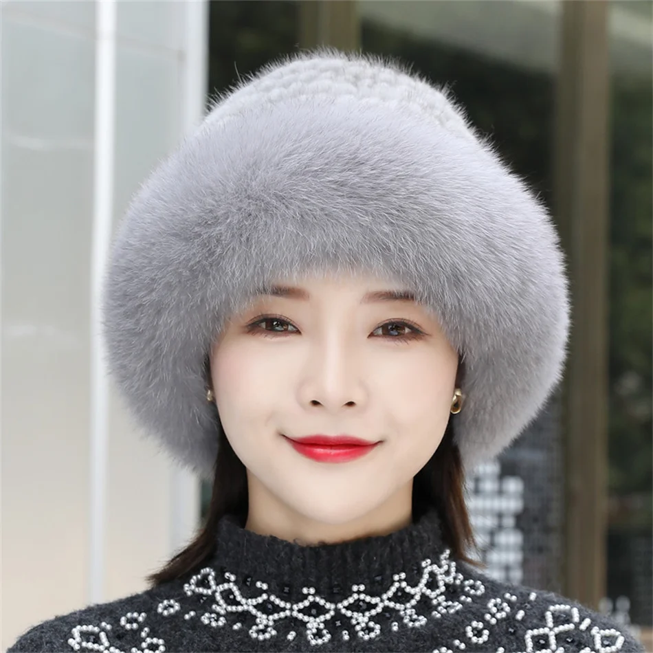 Winter Caps For Women Fur Hats Russian Mink Fur Knitted Beanie Hat Bucket Hat Women Luxury Real Fox Fur Mink Fur Hat Women Hats