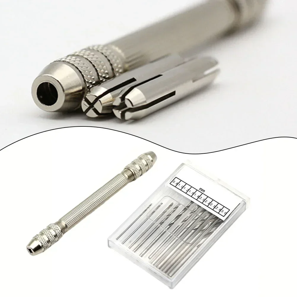 Hand Drill Double Chuck Head Handle Drill Bit Kit 0.3-3.2mm Bit Wire Tool for Jewelry Vise Craft Decor DIY Punching Hand Tool