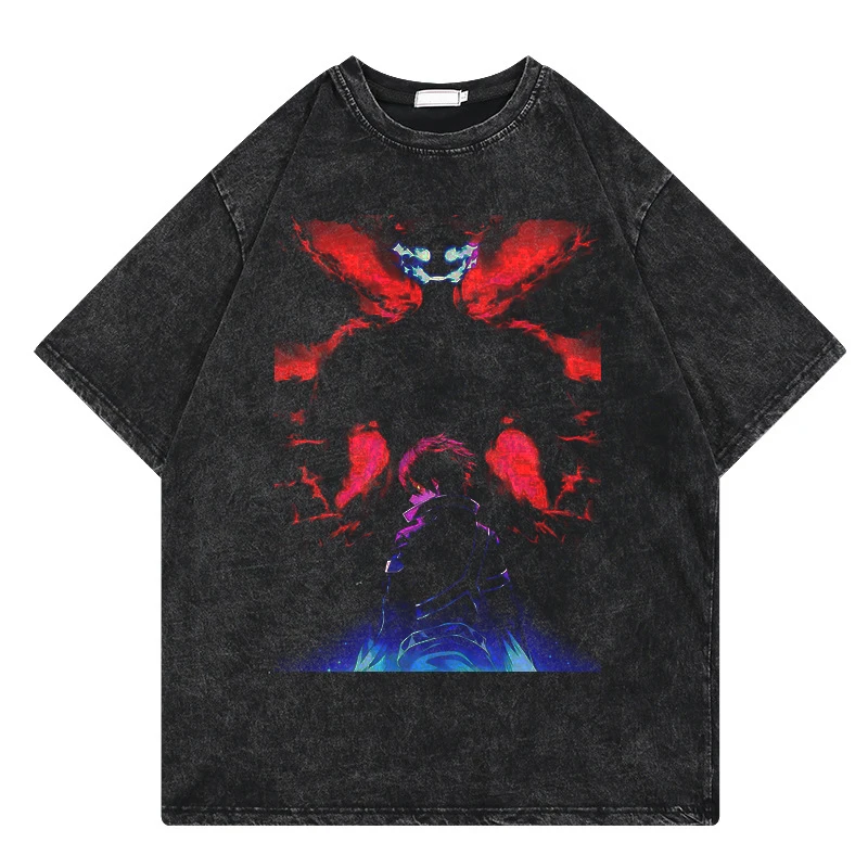 

Oversized Short Sleeve Sword Art Online Anime Printed Washed Tshirt Men Kirito and Asuna Cotton Tops Harajuku Streetwear Tees