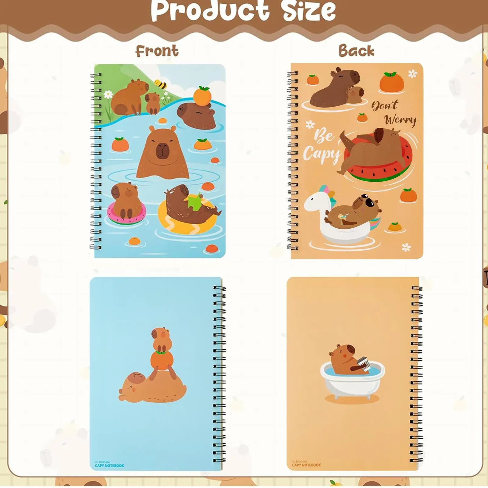 Spiral School Notebooks A5 Travel Journal Spiral Notebook 2 Pieces Students Capybara-Themed Cute Stationary For Classroom