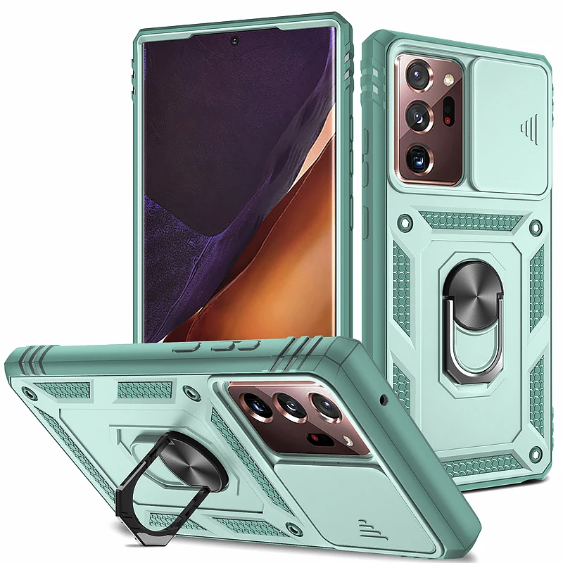 Ultimate Protective Slide Lens Case with Metal Ring Stand - Durable PC+TPU Back Cover