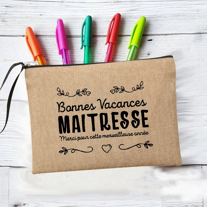 Gifts for Maîtresse Cosmetic Bags Makeup Bags Merci Super Maîtresse Teacher's Storage Pouch Travel Toiletries Organizer Zipper
