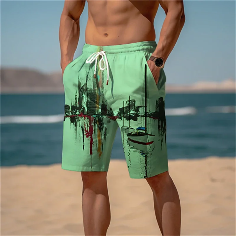Fashion Lake Reflection Pattern Beach Short Mens Trend Personalization 3D Printed Board Shorts Loose Casual Oversized Swim Trunk 2