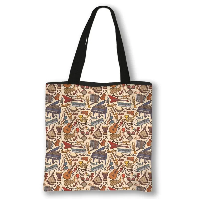 Sac Fourre-Tout Réutilisable En Toile - Grand Modèle 35x39cm, Motif Notes De Musique Saxophone