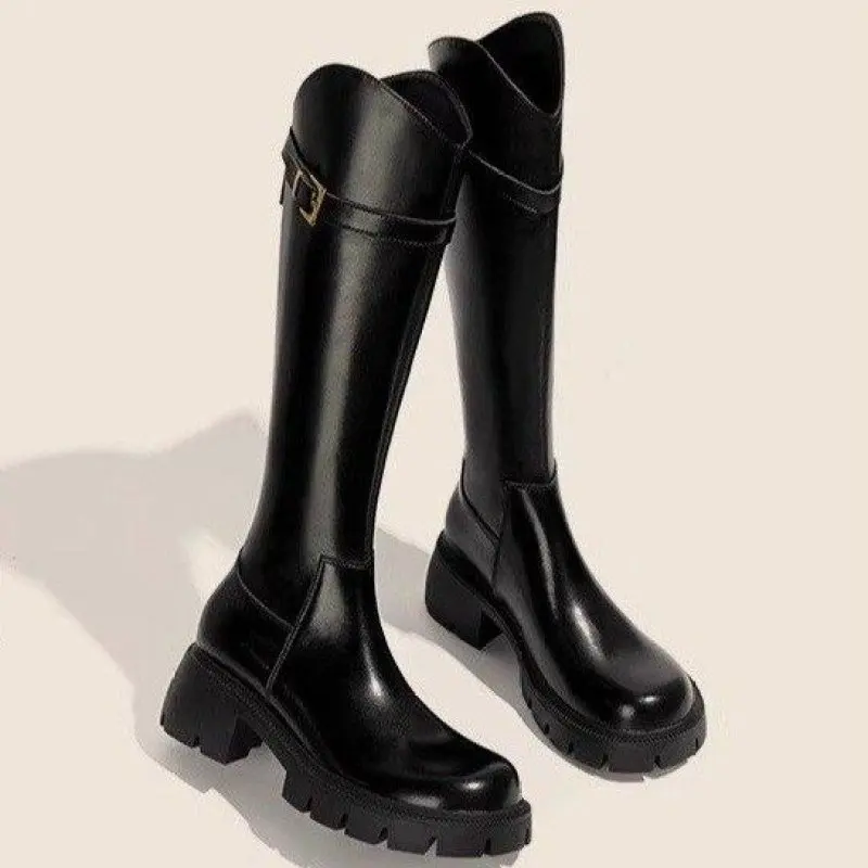 NEW Ladies Knee Boots Classic Warm Boots New Side Zipper Thick Heel Slim Boots Autumn Winter Knight Boots Women Fashion Simple