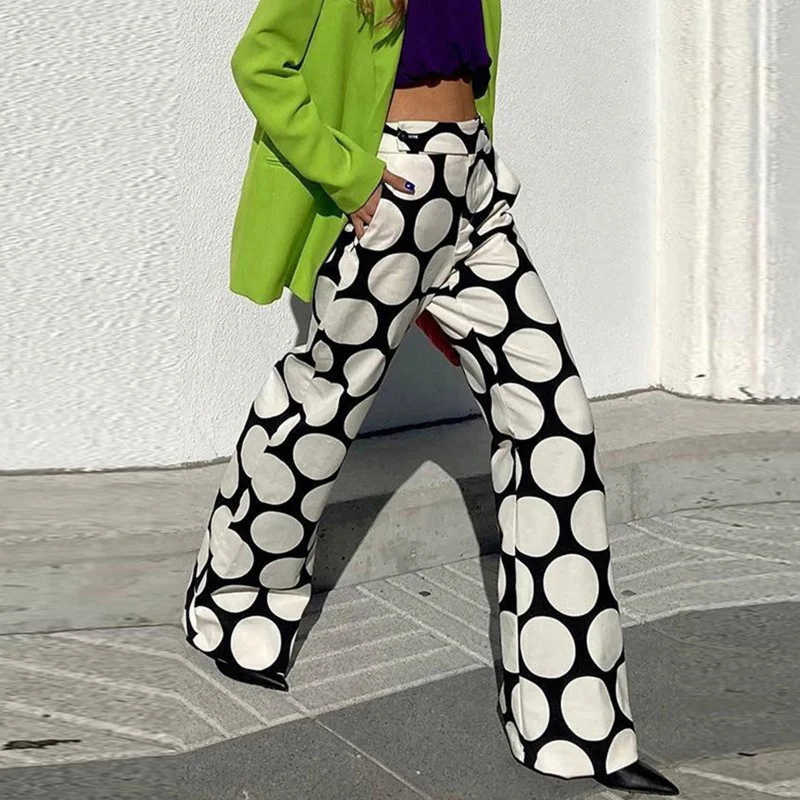 Missuoo Adult Female 2023 New Polka Dot Printed Wide Leg Pants Spring and Summer High Waisted Loose Casual Trousers for Women