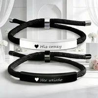 Bracelets de Couple en corde réglable, 2 pièces, en acier inoxydable, je t'aime toujours pour toujours, ensemble de Bracelets, cadeau de saint valentin 3 Bracelets de Couple en corde réglable, 2 pièces, en acier inoxydable, je t'aime toujours pour toujours, ensemble de Bracelets, cadeau de saint valentin 3