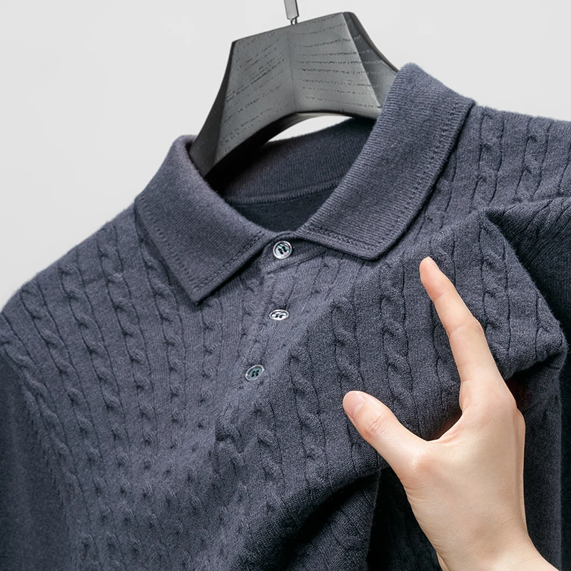 Autumn/Winter Men's Long Sleeved Sweater Soft Thickened Lapel Knitting Clothing for Basic Sweater Jacquard Sweater