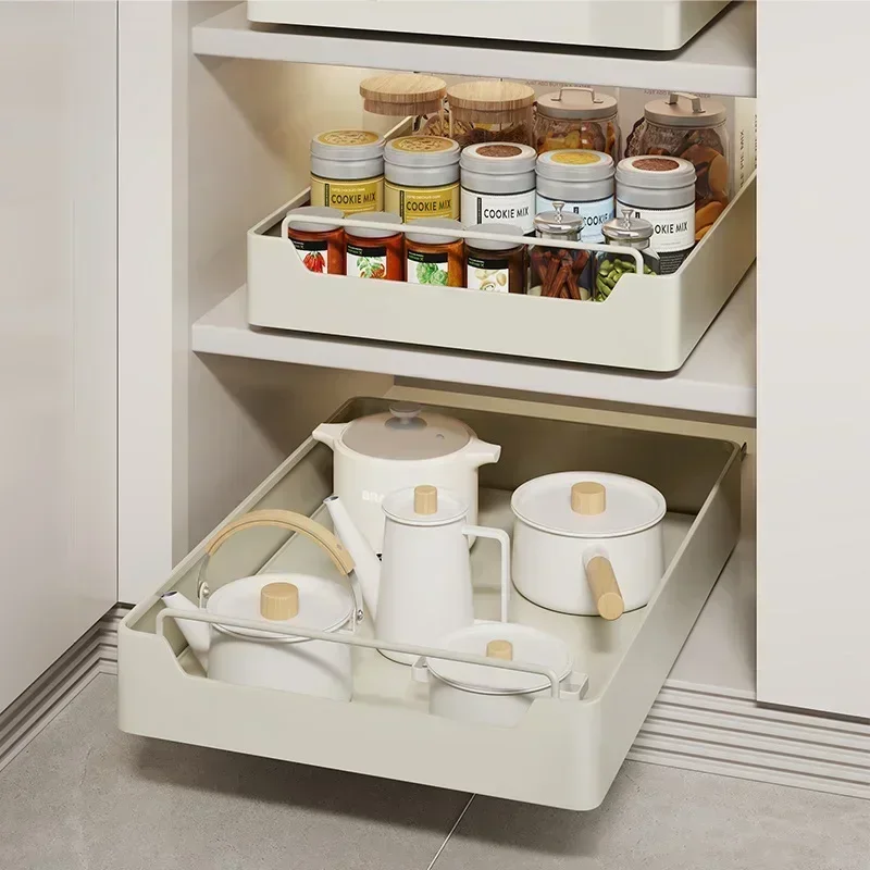 Pull-out Kitchen Drawers Kitchen Storage Racks Rails Type Storage Tray Spice Boxs Kitchen Sink Storage Rack Nail Free Storage