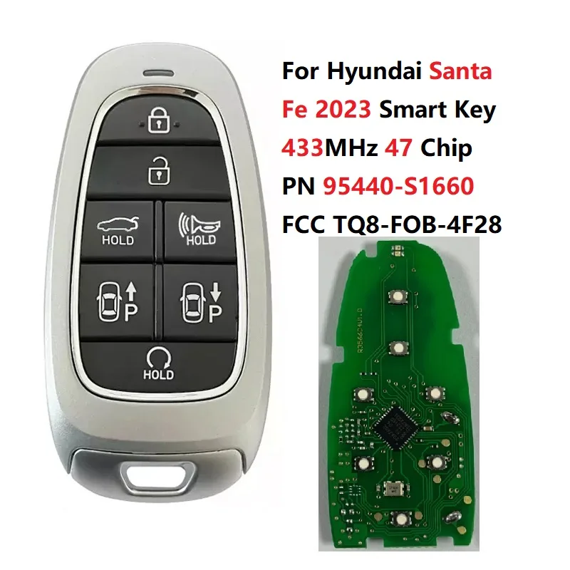

Смарт-ключ CN020262 PN 95440-S1660 для Hyundai Santa Fe 2023, 7 кнопок, 433 МГц, HITAG 3 47, чип FCC, ФКС, без ключа