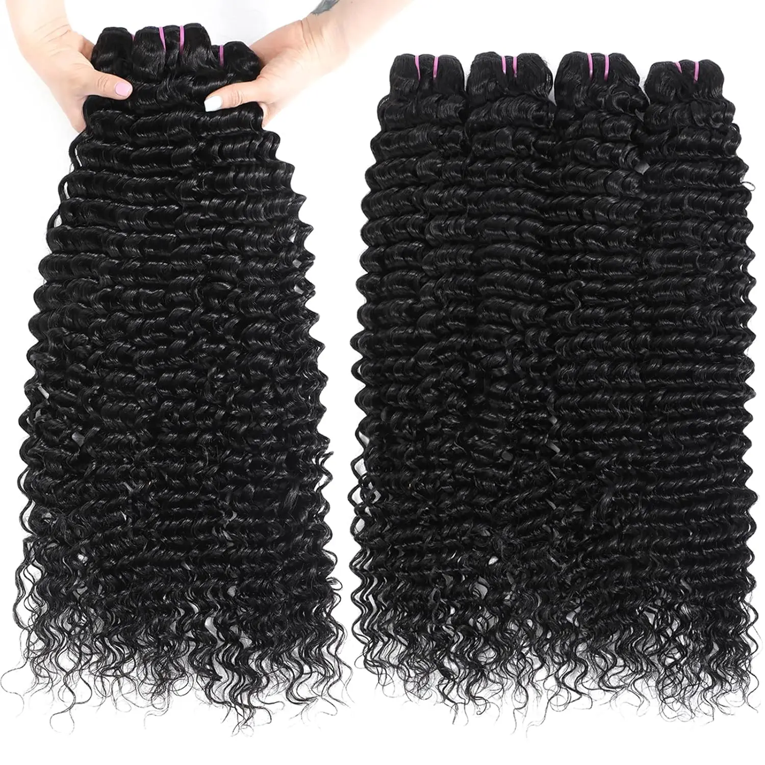 Kinky Curly Human Hair Bundles Double Weft 30 32 Inch Remy Unprocessed Raw Virgin Human Hair Water Wave Extensions 1 3 4 Bundles 2