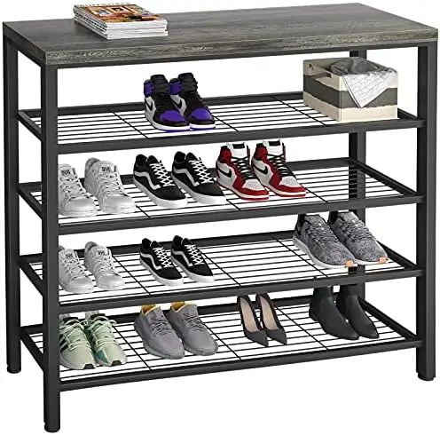 

Shoe , Industrial Shoe Storage Organizer, Large 5-Tier Metal Shoe Shelves with Wood Board, Entryway Table for Hallway, Living R