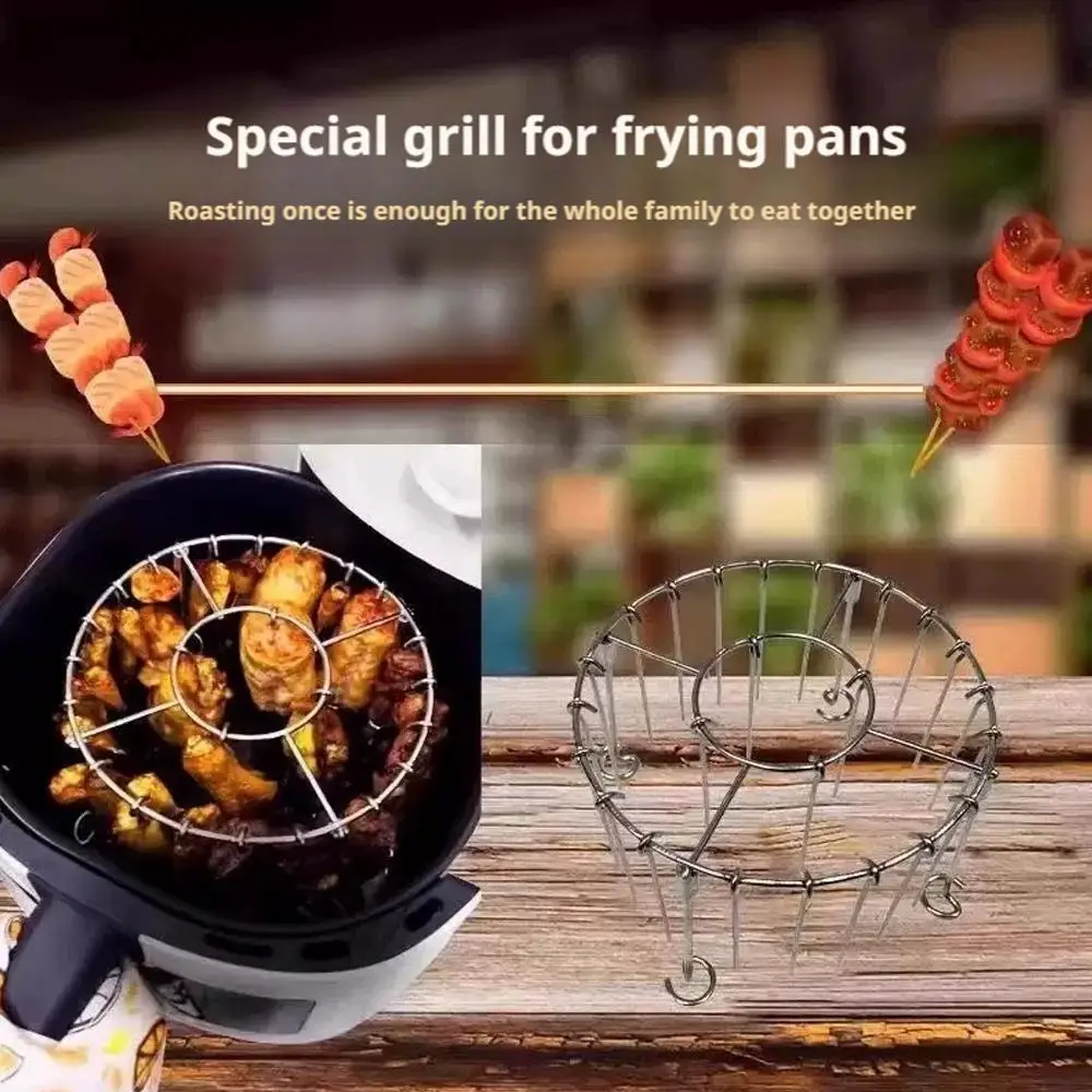 Steel Grilling Rack Air Fryer Grill Rack Round BBQ Grill Home Oven Kitchen Skewers Foldable Design L7Q3
