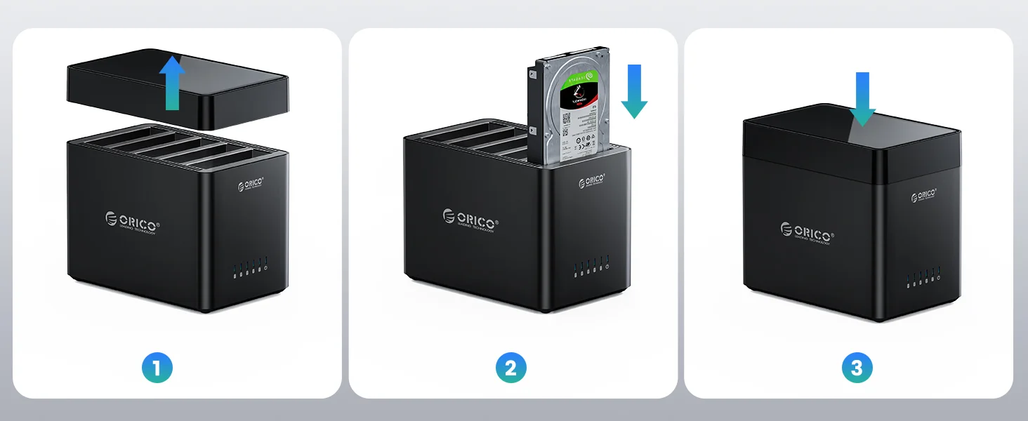 ORICO 5-Bay-3,5-Zoll-Festplattengehäuse, magnetisches, werkzeugloses externes HDD-Dockingstation mit 12 V/6,5 A Netzteil, 90 TB – Detail 13