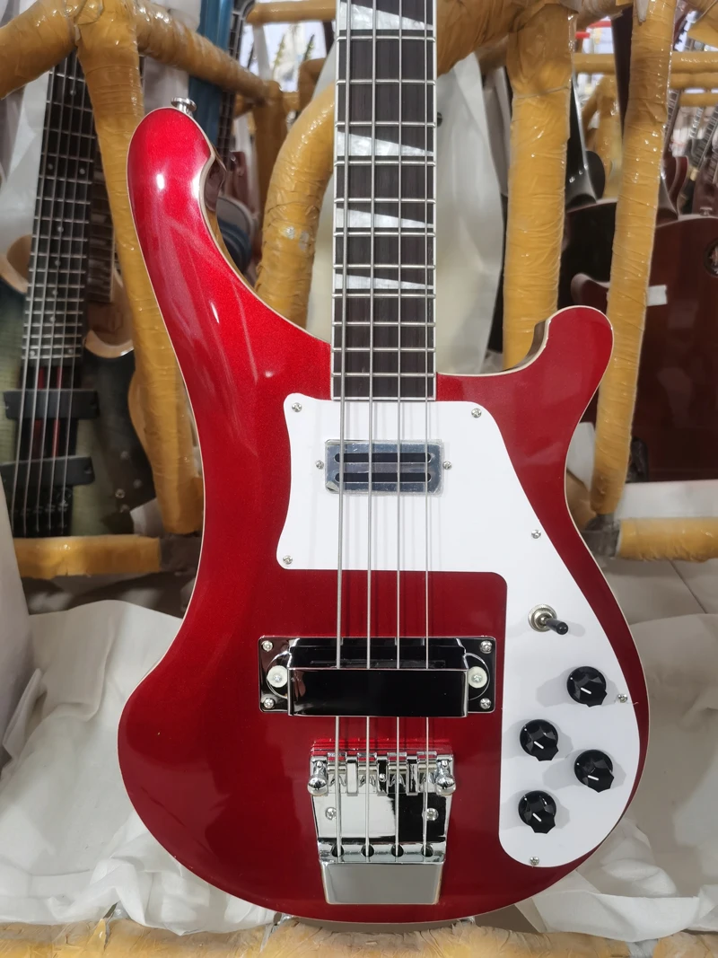 Rickenbacker electric guitar, high quality guitar, 4 string BASS, metal red silver powder guitar