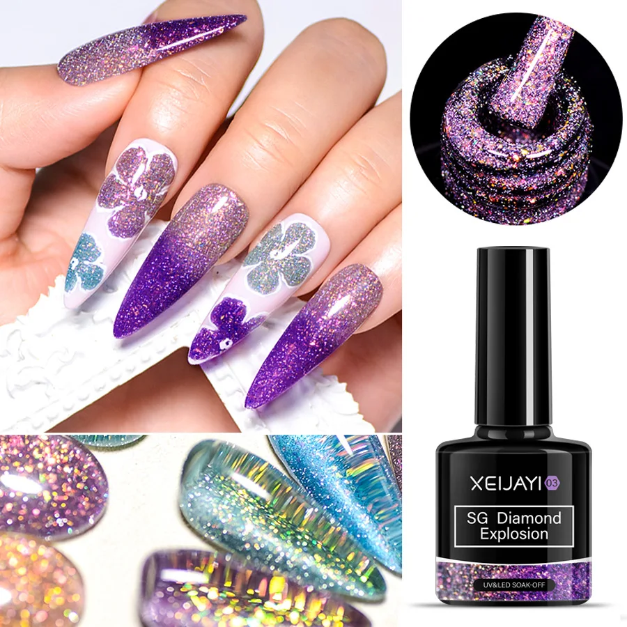 

Reflective Glitter Top Coat Gel Nail Glitter Hybrid Varnish Polish Semi Permanent Soak Off UV LED Varnish for Manicure Airbrush