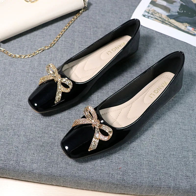 

Size 34-42 Women Almond Shaped Toe Leather Flats Pumps Shoes Designer Style Party Wedding Gold Metal Bowknot Office Lady Slip on