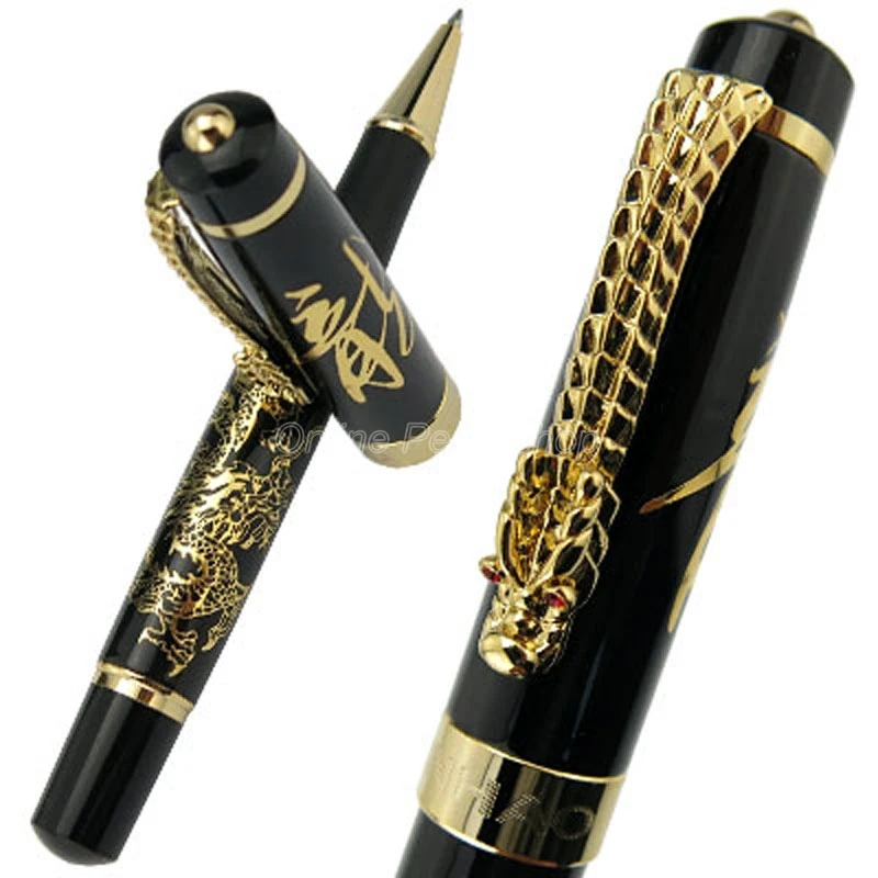 Jinhao Ancient Black Descendants of The Dragon Refillable Roller Ball Pen Gold Trim Professional Office Stationery Writing