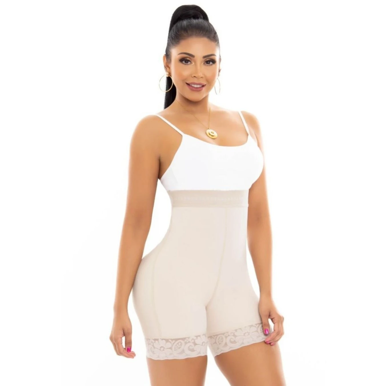 Women's Seamless High Waisted Hip Lifting Shorts  With Lace Border Lightweight And Breathable Fajas Body Shapers Women