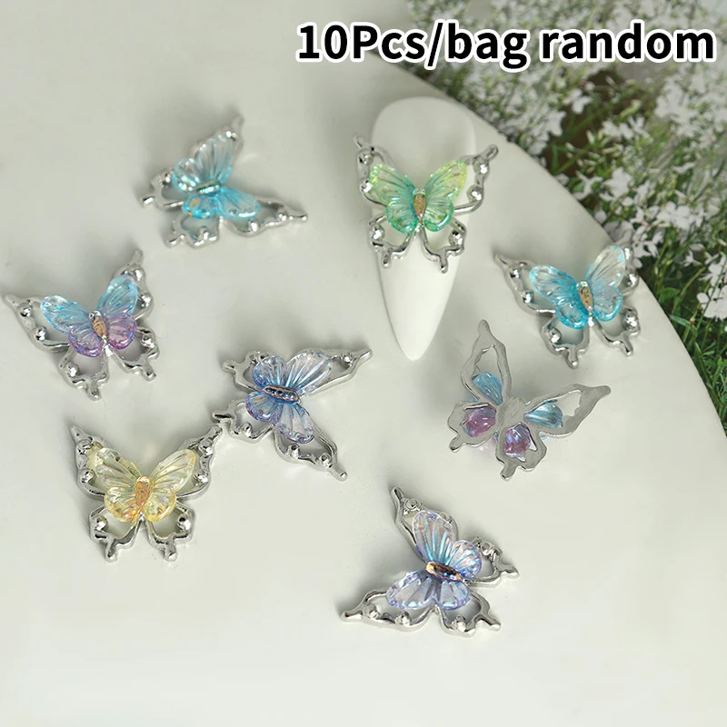 10pcs Colorful Gradient 3D Glitter Butterfly Nail Charms