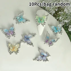 10pcs Colorful Gradient 3D Glitter Butterfly Nail Charms (Silver)