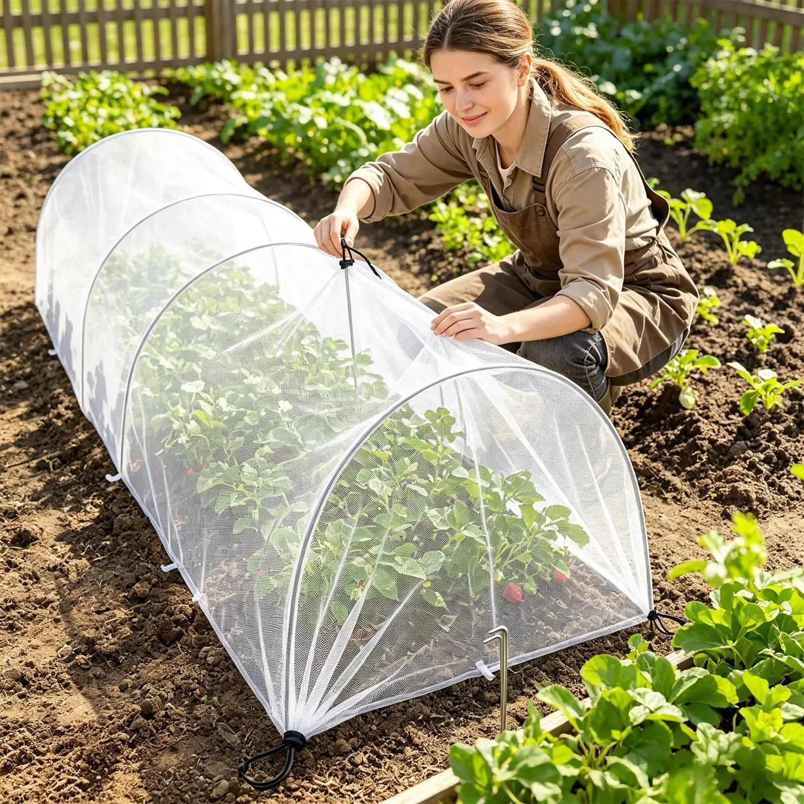Breathable Polyester Mesh Garden Plant Protection Cover with Flexible Steel Frame