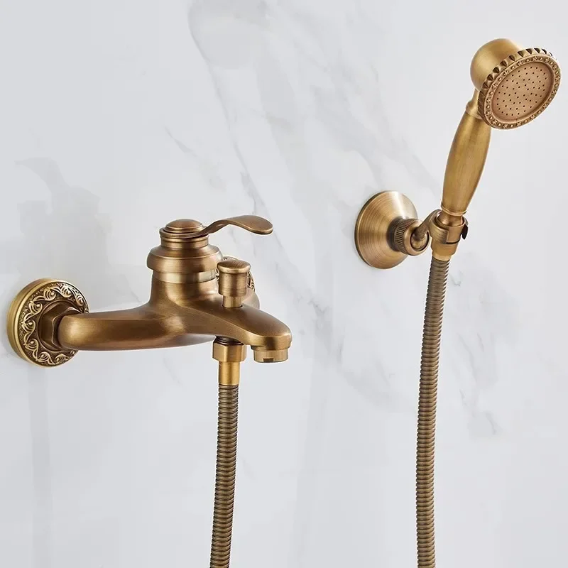 Description Picture 4 of itemAntique Bathtub Shower Set Wall Mounted Brass Bathtub Faucet Bathroom Hot  and Cold Bath and Mixer Taps Brass