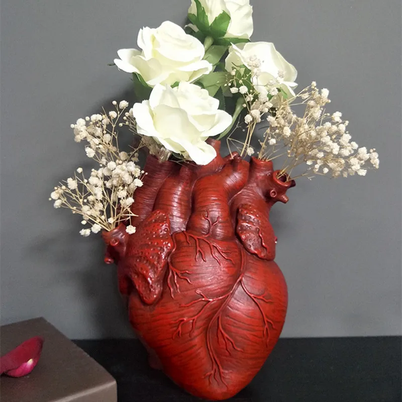 Heart Shape Flower Vase Desktop Reisn Plant Pot Sculpture Model Art Vases for Home Decor Bedroom Countertop Ornament Gifts 4