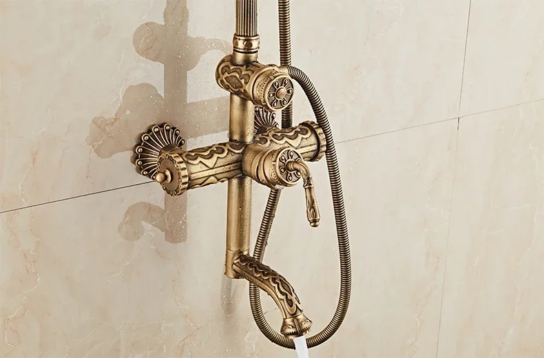 Description Picture 3 of itemAntique Brass Carving Rainfall Shower Set Faucet Mixer Tap With Tub Bath &Set Bathtub