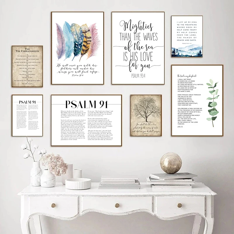 BibleVersePsalm914PosterCanvasArtPrintsBirdsFeathers