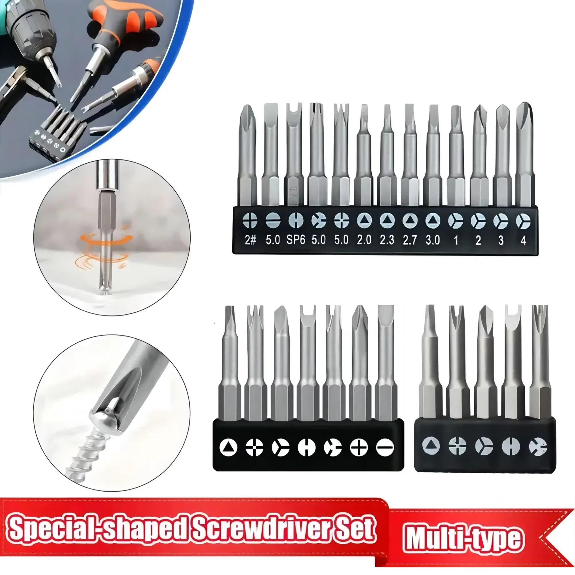 5/7/13pcs Special-shaped Screwdriver Set, 50mm Magnetic Chrome-Vanadium Bits for Repair, Y-Type Triangle Cross 3-Point