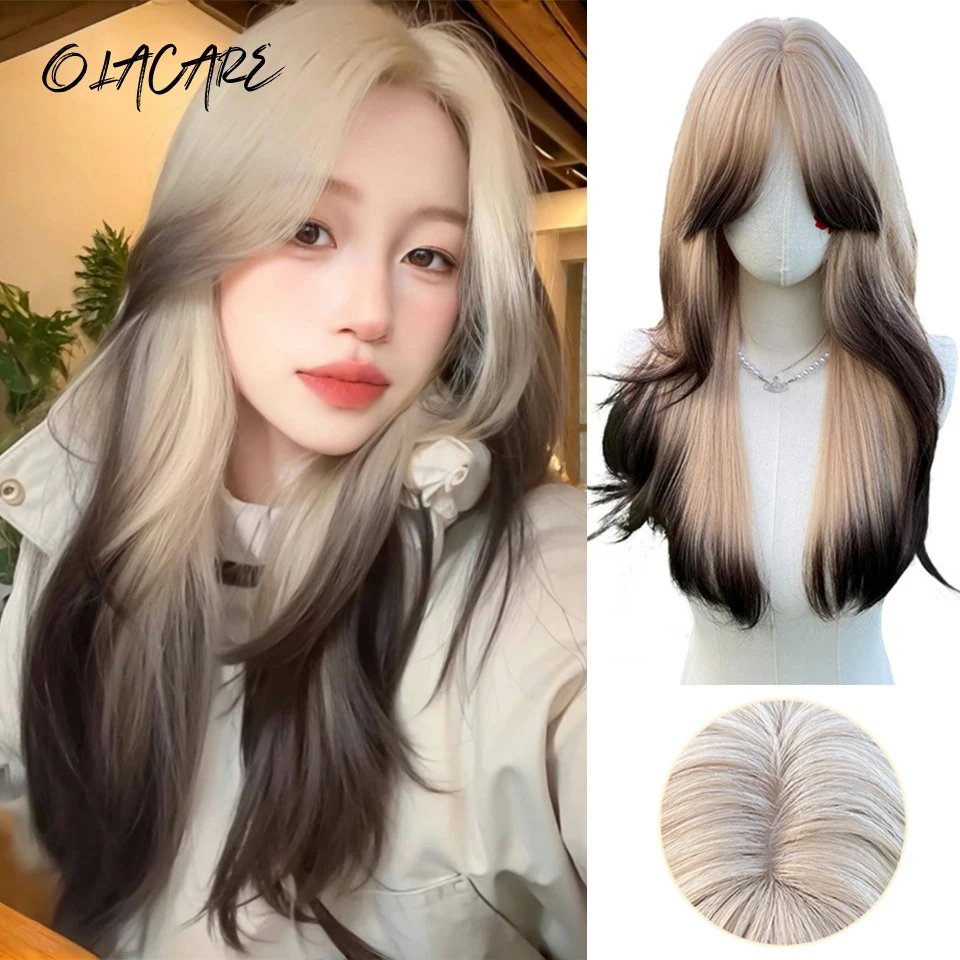 Synthetic Blonde Wavy Hair Wig for Women with Bangs