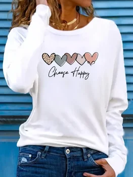 Heart Printed Shirt Funny Gothic T Shirt Women's Casual Print Long Sleeve T-Shirt Crew Neck Top Tee Tshirt 1