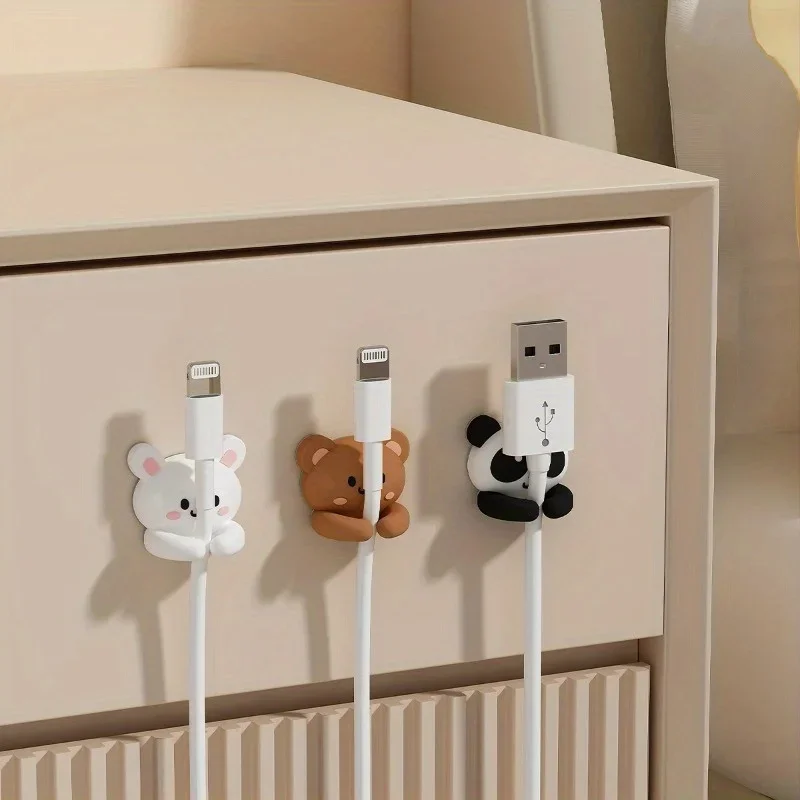 Cute Animal Cable Clip Charging Cable Holder with Protective Cover for Tables and Bedside Tables cable clip