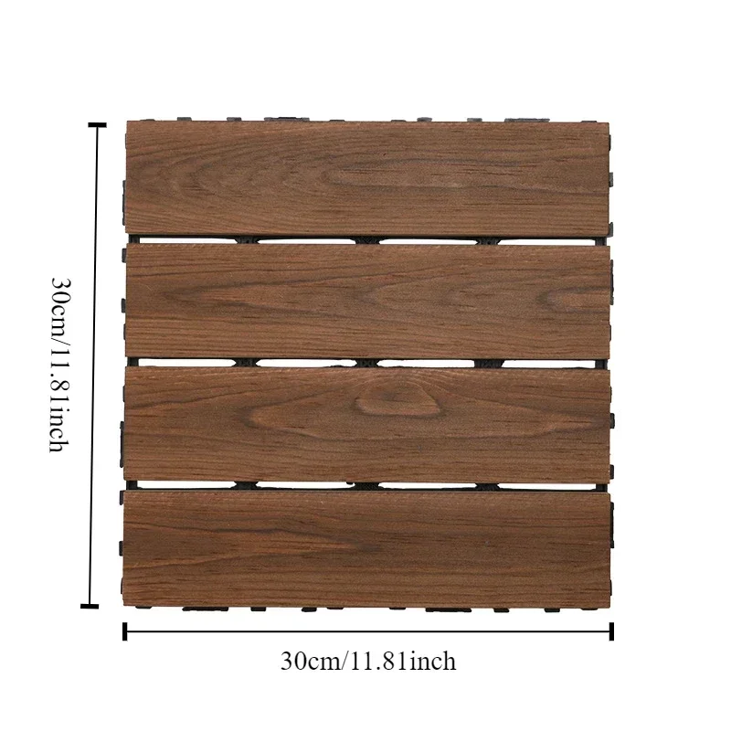 30PCS DIY Solid Wood Interlocking Flooring, 11.81x1.81 Inches, Easy To Assemble and Cut, Balcony Garden Tiles, Wooden Tiles