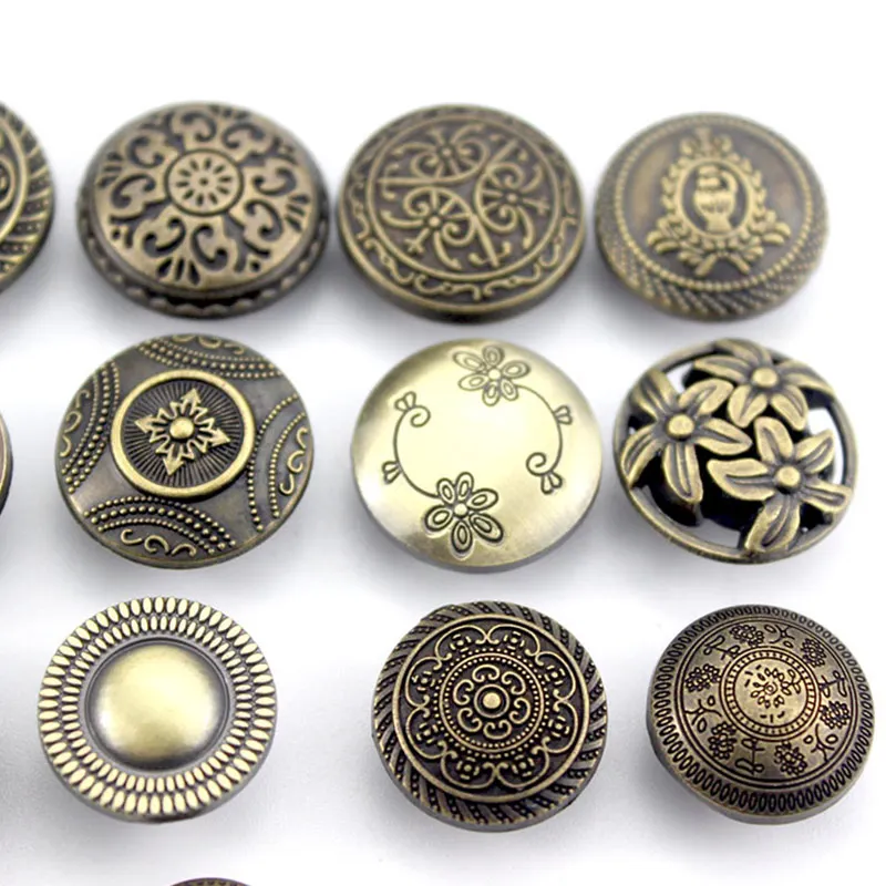 12 Design 15mm Vintage Elegant Carved Bronze Color Snaps Metal