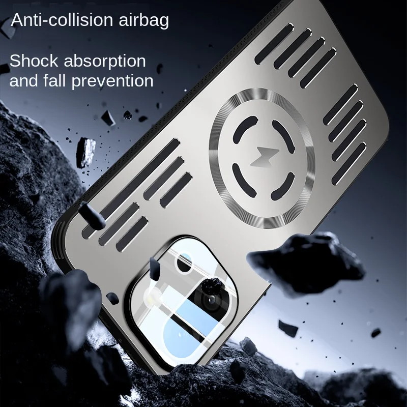 Premium Hard Metal Wireless Charging Case with Heat Dissipation & Magnetic Back Cover