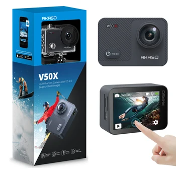 AKASO-V50X 네이티브 4K30fps 와이파이 액션 카메라, EIS 터치 스크린 4X 줌 스포츠 카메라 방수 카메라 지원 외부 마이크