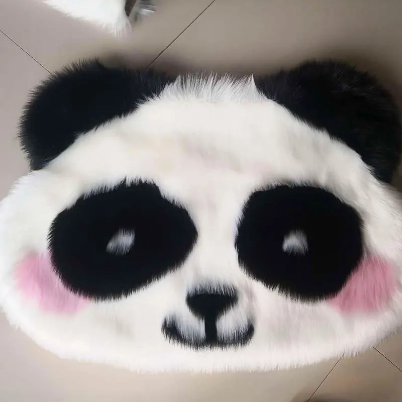 Cute Panda Wool Plush Cushion Carpet Soft Imitation Panda Animal Shape Rug Bedroom Living Room Entrance Door Mat Home Decoration 3